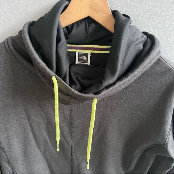 The North Face Lanna Funnel Neck Hoodie Charcoal Gray Lime Green Hood Strings S - Picture 8 of 10